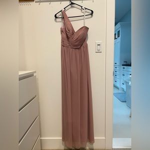 One shouldered dusty rose maxi bridesmaid dress